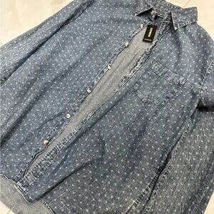 Express Mens Vintage Wash Geometric Pattern Short Sleeve Button Down Shirt NWT